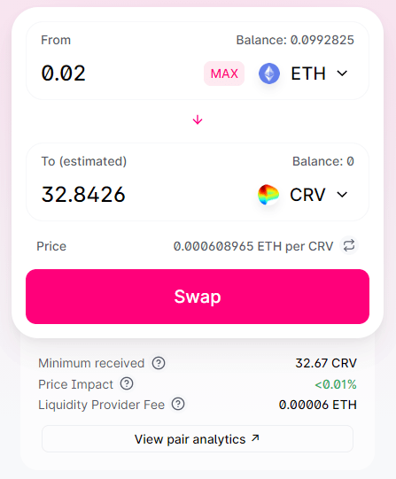 Swap on Uniswap ETH CRV