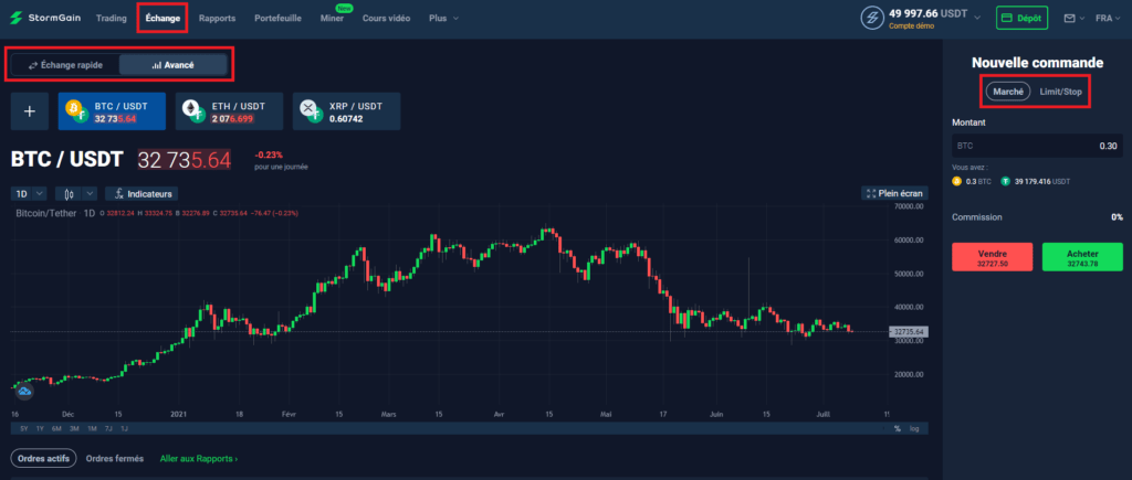 StormGain Echange Avance FR